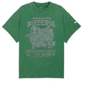 Puma Hoops x TMNT Pizzeria Graphic T Shirt Green‎ Men's Size Medium